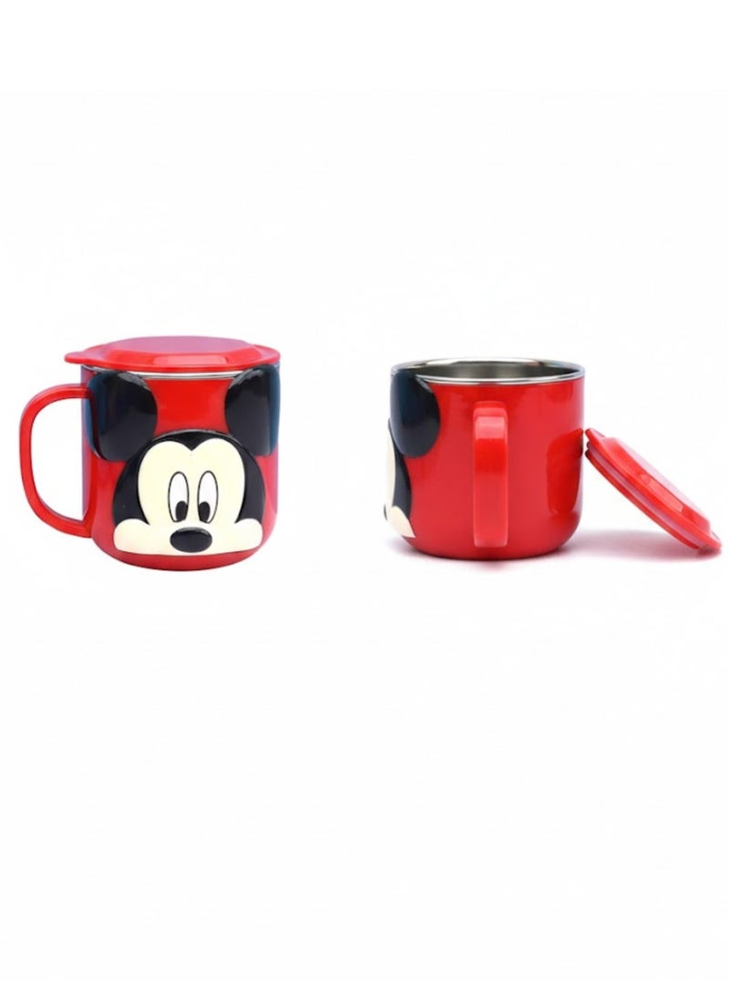 Disney Kids Stainless Steel Drinking Mug with Lid – Cartoon Design | Double Wall Insulated Cup for Hot & Cold Drinks | Leak-Resistant, Safe & Durable Children Mug (Mickey Red) - Image 2